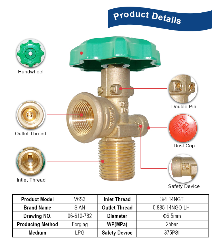 V6S3 LPG Cylinder Valve G3/4 LPG Pol