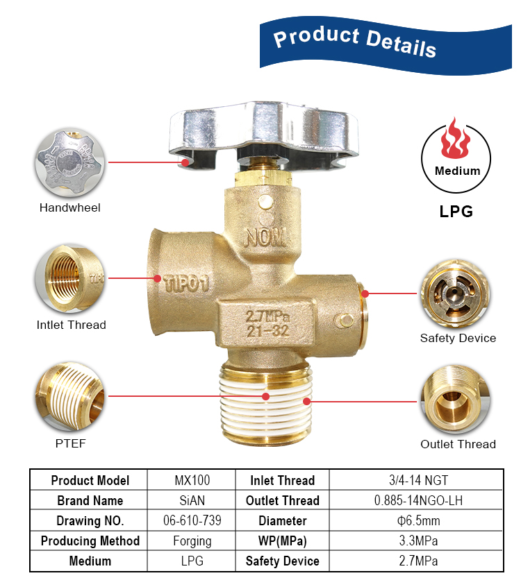MX100 LPG Cylinder Valve Brass Pol Valve untuk Meksiko (13)